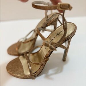 Stuart Weitzman Women's Tan Sparkle Strappy Heels